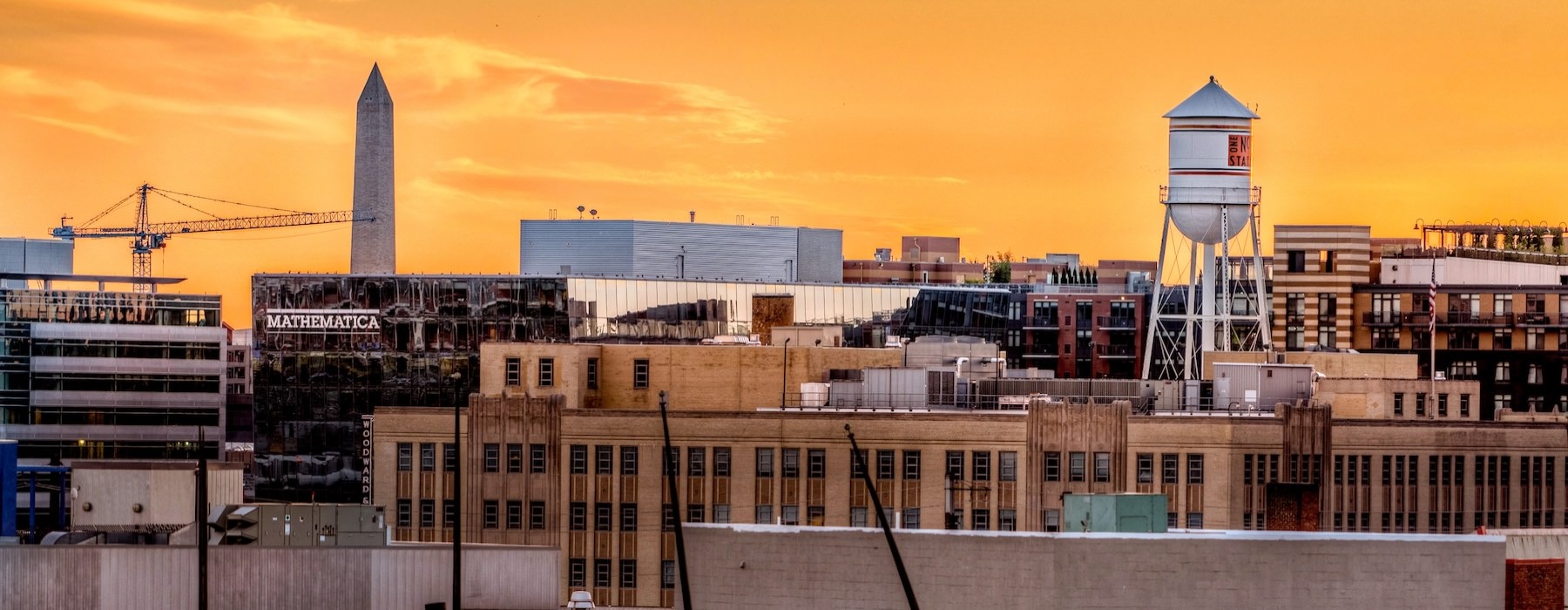 a city with an orange sky