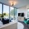 Spacious living room with floor-to-ceiling windows inside Pinnacle Apartments