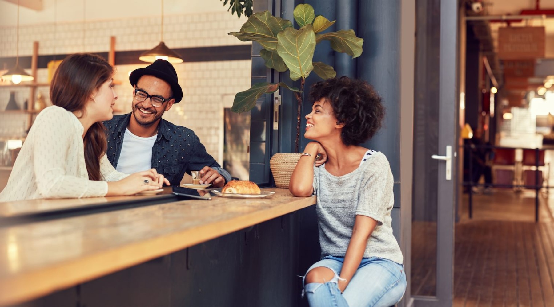 people talking in a restaurant